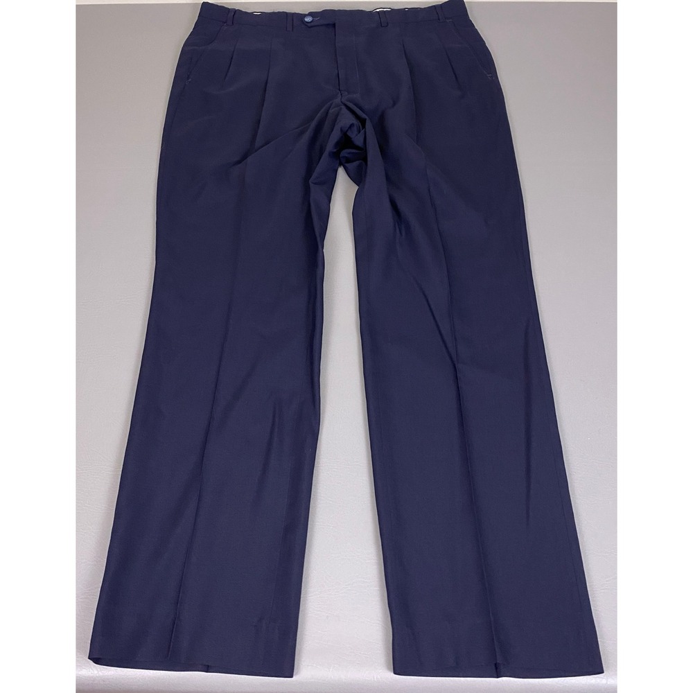 Vintage Springfield Wool Dress Pants Men's Size 42 Navy Blue Pleated Made in USA